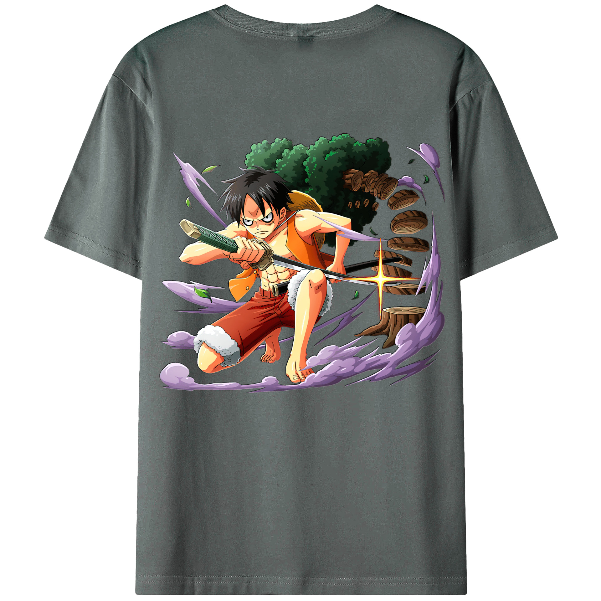 ワンピース モンキー・D・ルフィ ONE PIECE Monkey D. Luffy 綿100％ メンズ半袖Tシャツ（バックプリント） 通気性